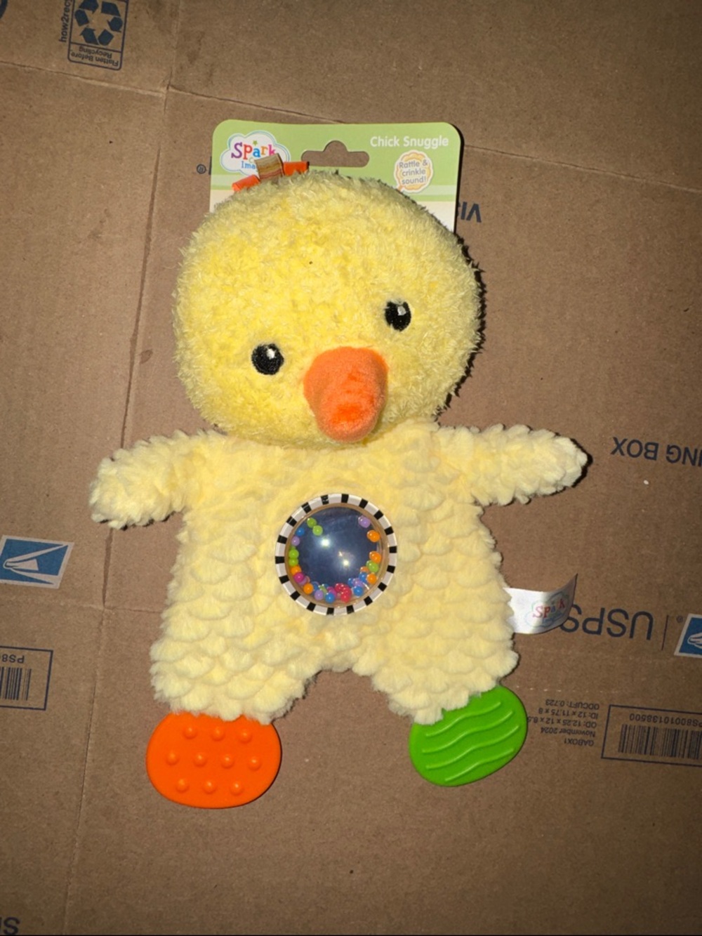 Spark Creations Yellow Chick Snuggle Plush with Rattle and Teethers